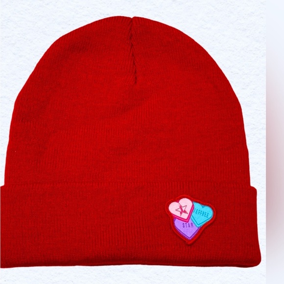 NWT Jeffree Star exclusive beanie Red with embroidered hearts collectors item - Picture 5 of 7